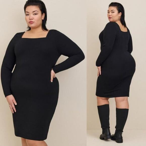 Torrid Mini Foxy Square Neck Bodycon Dress Size 5X NWT Classy Black - Picture 1 of 6